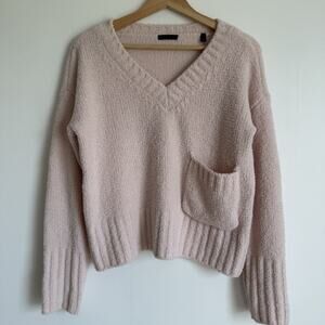 ATM Anthony Thomas Melillo Chenille Sweater S Blush Pink V-Neck Plush Cozy Soft